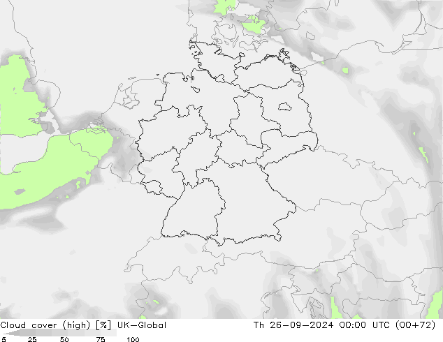 Cloud cover (high) UK-Global Th 26.09.2024 00 UTC