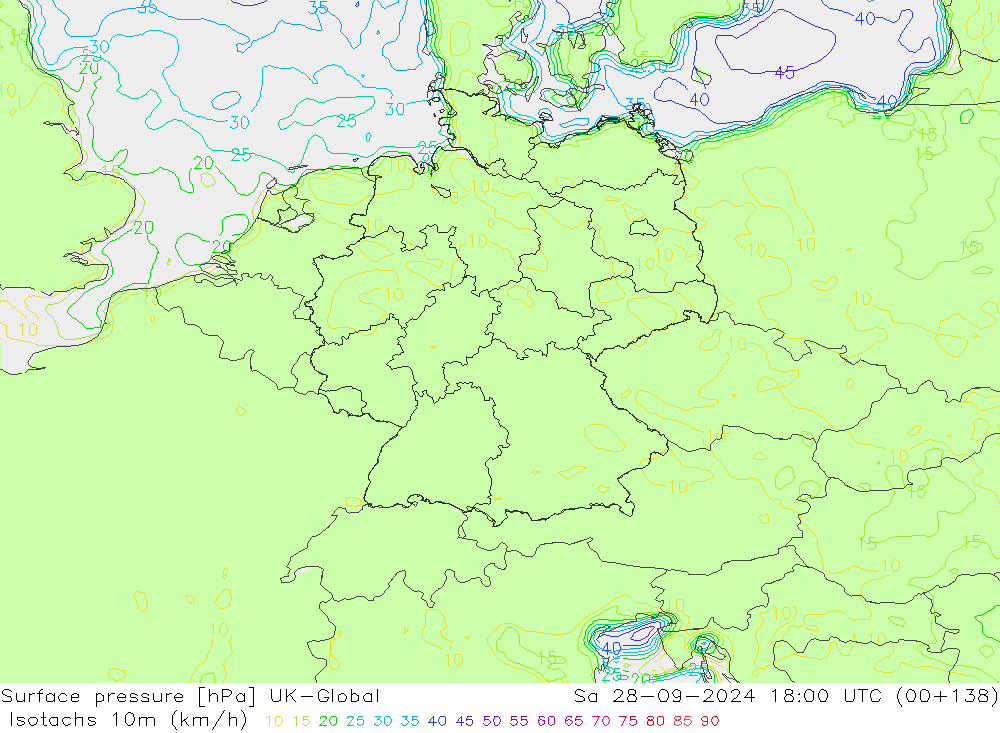 Eşrüzgar Hızları (km/sa) UK-Global Cts 28.09.2024 18 UTC