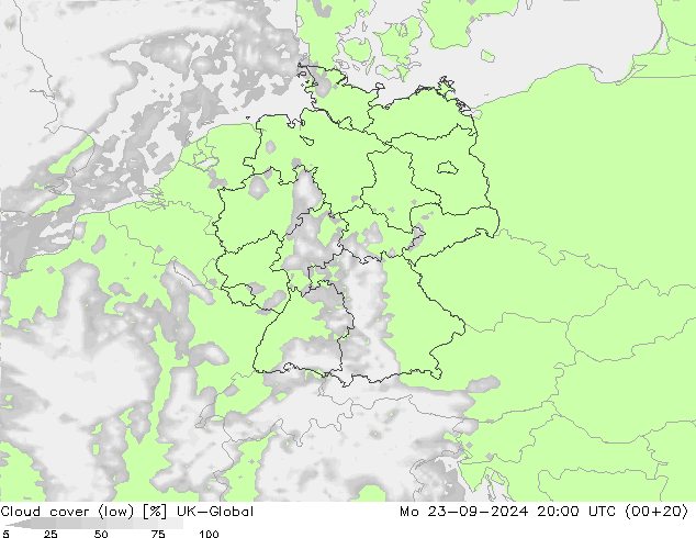 Bewolking (Laag) UK-Global ma 23.09.2024 20 UTC