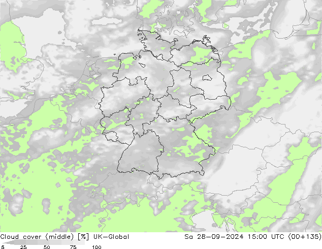 Bewolking (Middelb.) UK-Global za 28.09.2024 15 UTC