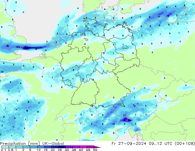 Precipitación UK-Global vie 27.09.2024 12 UTC