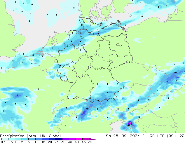 Precipitación UK-Global sáb 28.09.2024 00 UTC