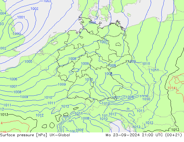 Surface pressure UK-Global Mo 23.09.2024 21 UTC