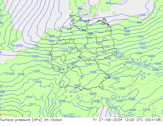 Surface pressure UK-Global Fr 27.09.2024 12 UTC