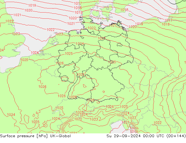 Pressione al suolo UK-Global dom 29.09.2024 00 UTC