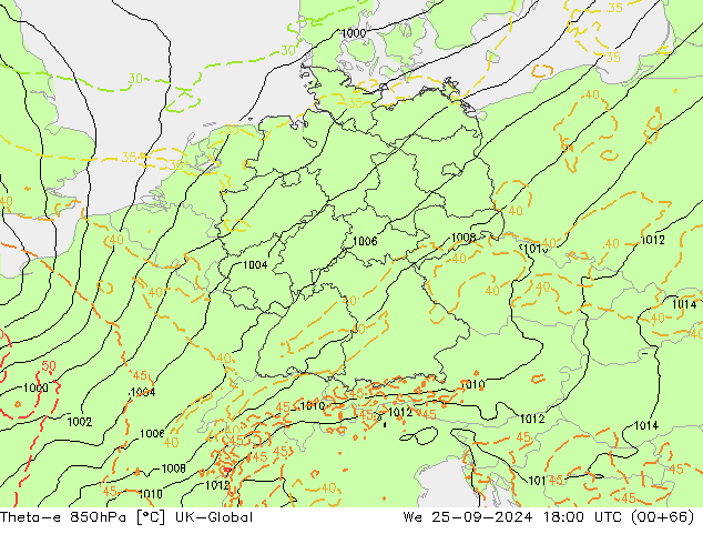 Theta-e 850гПа UK-Global ср 25.09.2024 18 UTC