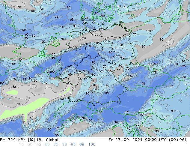 RH 700 hPa UK-Global  27.09.2024 00 UTC