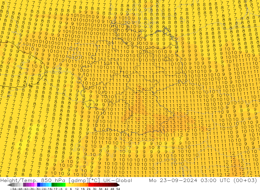 Yükseklik/Sıc. 850 hPa UK-Global Pzt 23.09.2024 03 UTC