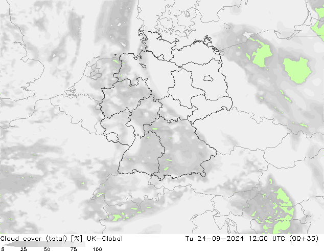 Nubes (total) UK-Global mar 24.09.2024 12 UTC