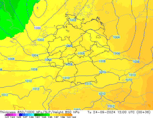Thck 850-1000 hPa UK-Global  24.09.2024 12 UTC