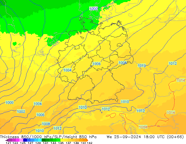Thck 850-1000 hPa UK-Global Qua 25.09.2024 18 UTC