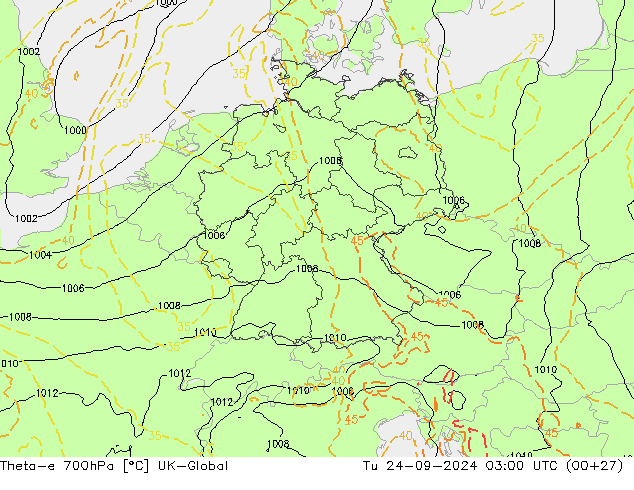 Theta-e 700hPa UK-Global Di 24.09.2024 03 UTC