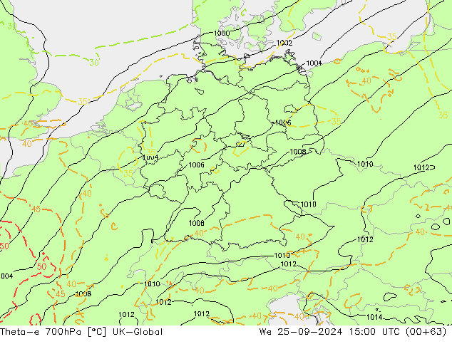 Theta-e 700hPa UK-Global wo 25.09.2024 15 UTC