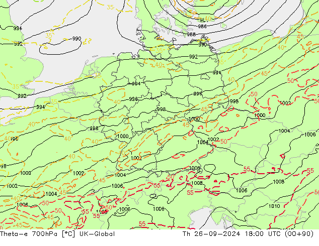 Theta-e 700hPa UK-Global jue 26.09.2024 18 UTC