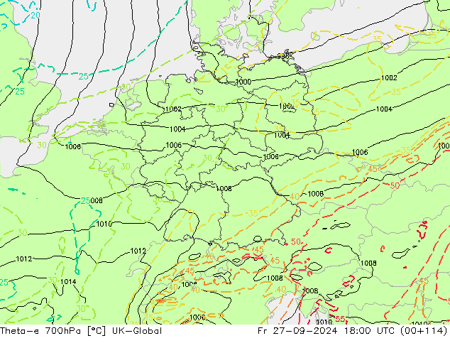 Theta-e 700гПа UK-Global пт 27.09.2024 18 UTC