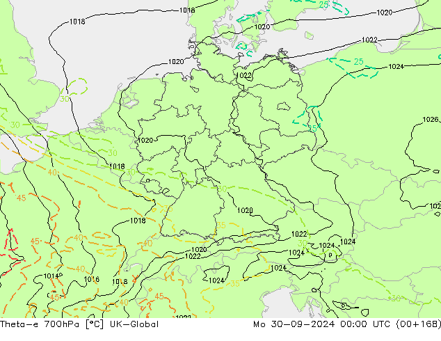 Theta-e 700hPa UK-Global Mo 30.09.2024 00 UTC