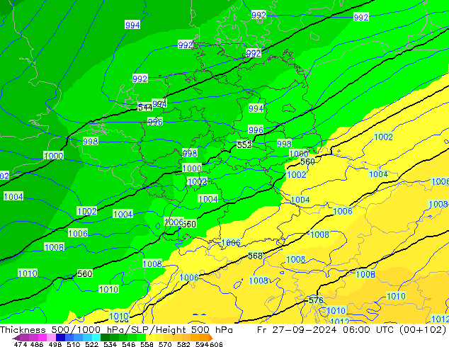 Thck 500-1000hPa UK-Global Fr 27.09.2024 06 UTC