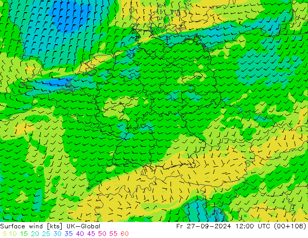 Vent 10 m UK-Global ven 27.09.2024 12 UTC