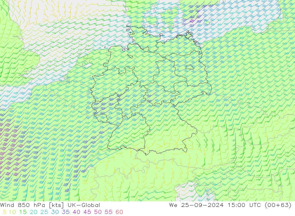 ветер 850 гПа UK-Global ср 25.09.2024 15 UTC