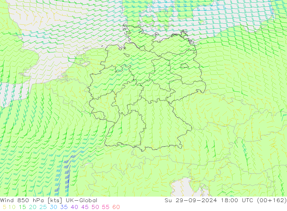 Viento 850 hPa UK-Global dom 29.09.2024 18 UTC