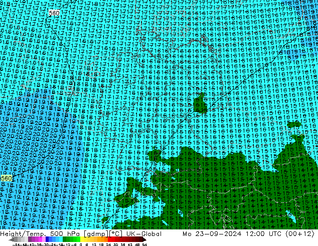 Geop./Temp. 500 hPa UK-Global lun 23.09.2024 12 UTC