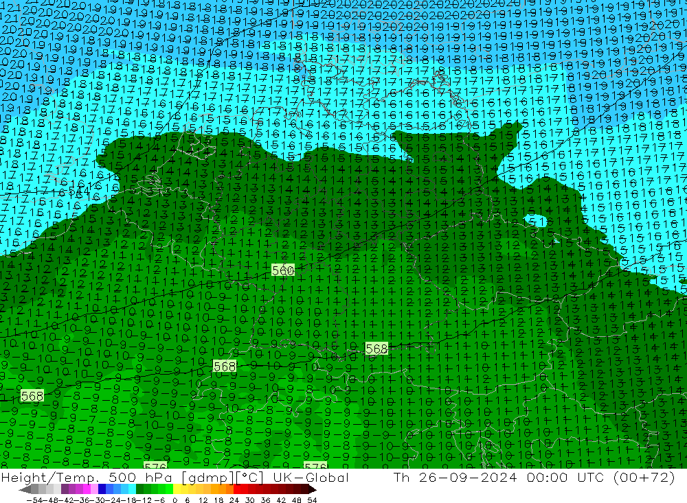 Yükseklik/Sıc. 500 hPa UK-Global Per 26.09.2024 00 UTC