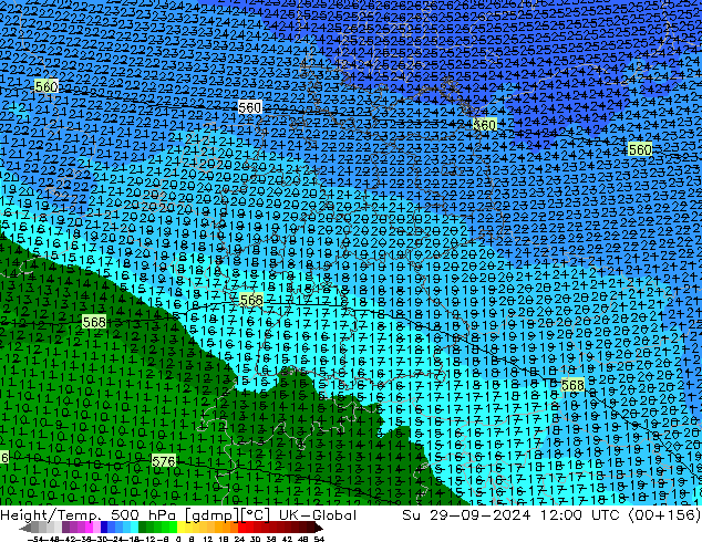 Height/Temp. 500 hPa UK-Global Ne 29.09.2024 12 UTC