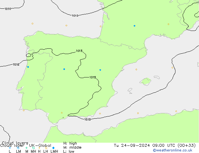 Cloud layer UK-Global Tu 24.09.2024 09 UTC