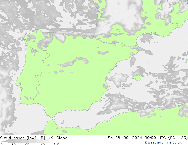 zachmurzenie (niskie) UK-Global so. 28.09.2024 00 UTC