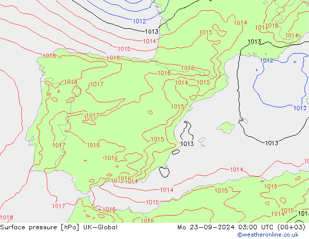 Atmosférický tlak UK-Global Po 23.09.2024 03 UTC