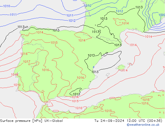 Luchtdruk (Grond) UK-Global di 24.09.2024 12 UTC