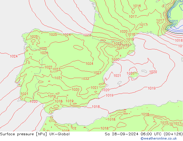 Surface pressure UK-Global Sa 28.09.2024 06 UTC