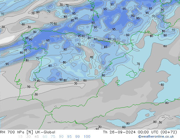 RH 700 hPa UK-Global gio 26.09.2024 00 UTC