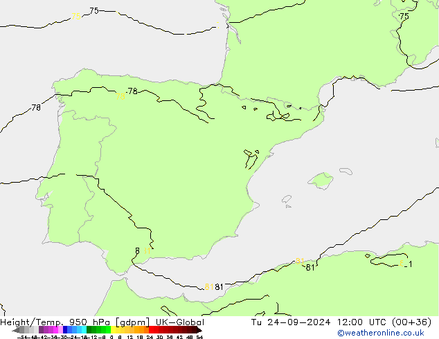 Hoogte/Temp. 950 hPa UK-Global di 24.09.2024 12 UTC