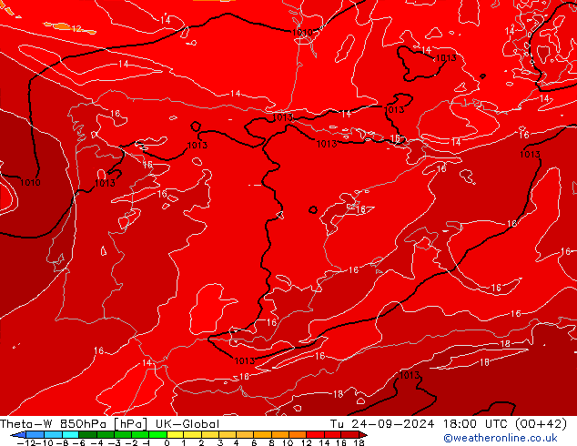 Theta-W 850hPa UK-Global mar 24.09.2024 18 UTC