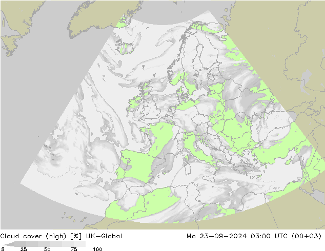 Cloud cover (high) UK-Global Mo 23.09.2024 03 UTC