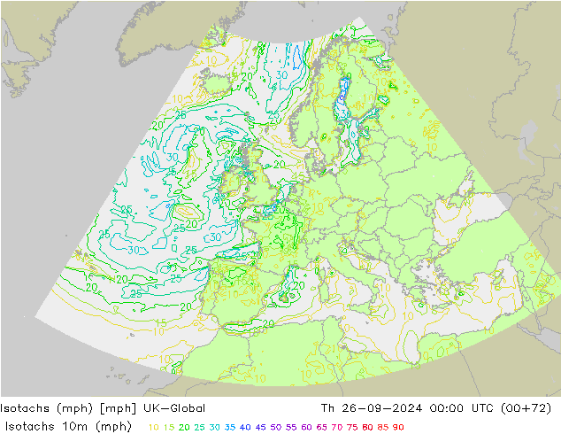 Isotachs (mph) UK-Global Čt 26.09.2024 00 UTC