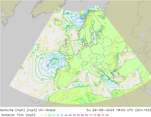 Isotachs (mph) UK-Global dom 29.09.2024 18 UTC