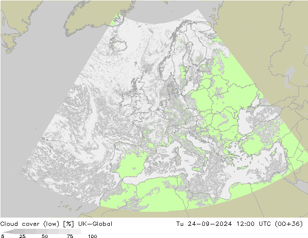 Bewolking (Laag) UK-Global di 24.09.2024 12 UTC