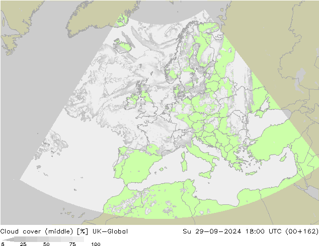 Bewolking (Middelb.) UK-Global zo 29.09.2024 18 UTC