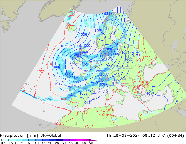 Precipitazione UK-Global gio 26.09.2024 12 UTC