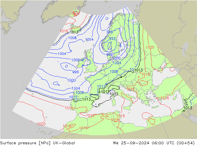 Surface pressure UK-Global We 25.09.2024 06 UTC