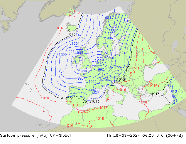 Surface pressure UK-Global Th 26.09.2024 06 UTC