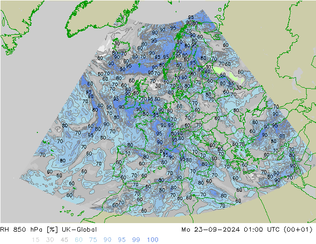 RH 850 hPa UK-Global Mo 23.09.2024 01 UTC