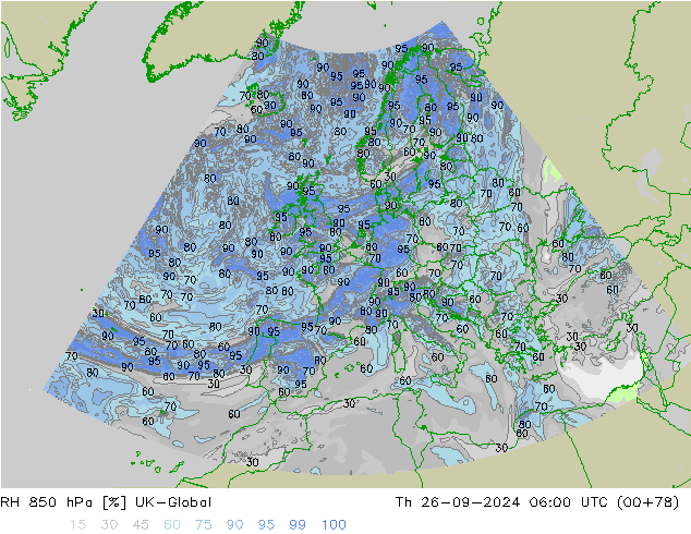 RH 850 hPa UK-Global Do 26.09.2024 06 UTC