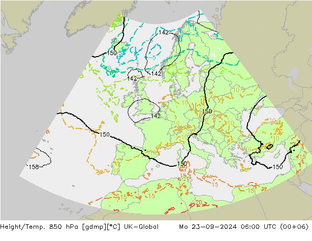 Height/Temp. 850 hPa UK-Global Mo 23.09.2024 06 UTC