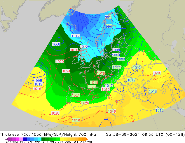 Schichtdicke 700-1000 hPa UK-Global Sa 28.09.2024 06 UTC