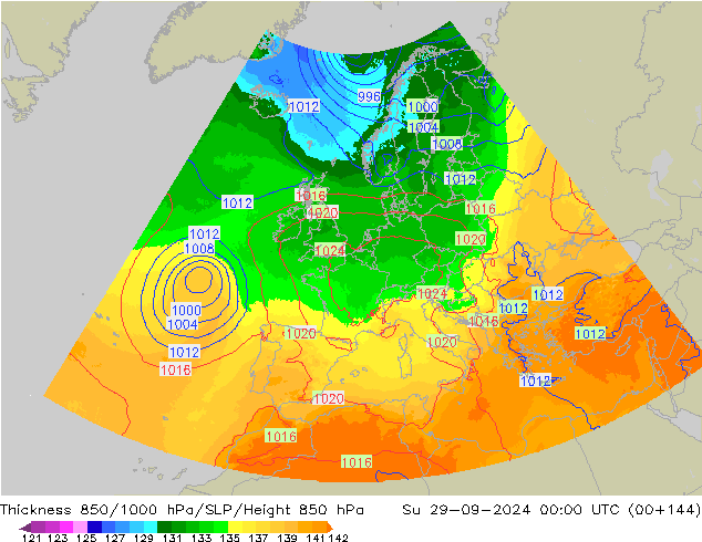 Thck 850-1000 hPa UK-Global Dom 29.09.2024 00 UTC