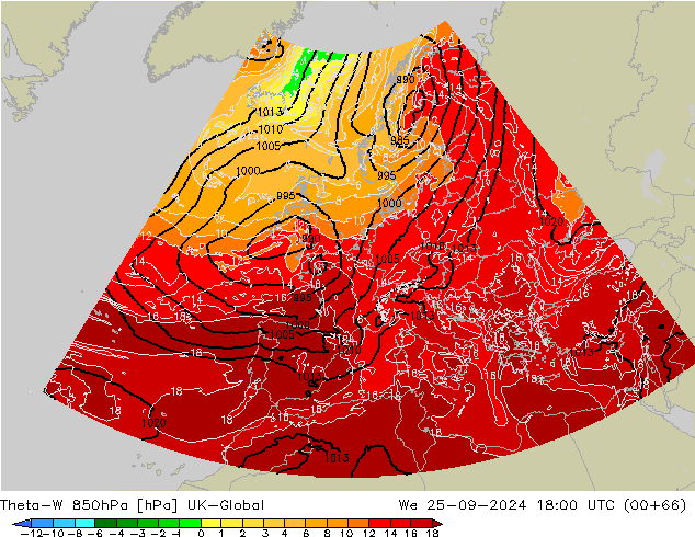 Theta-W 850hPa UK-Global We 25.09.2024 18 UTC