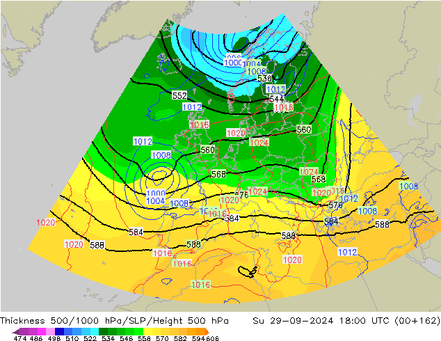 Thck 500-1000hPa UK-Global dom 29.09.2024 18 UTC